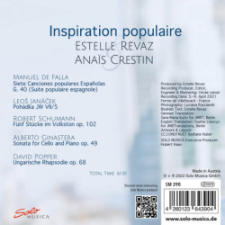 Inspiration populaire Estelle Revaz, violoncelle Anaïs Crestin, piano