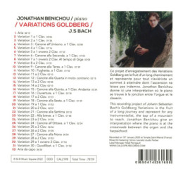 Bach Variations Goldberg, Jonathan Bénichou, piano