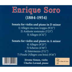 Enrique Soro Sonates pour violon et piano, Jérôme Simon, violon, Charles Lavaud, piano