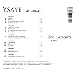 Ysaÿe 6 Sonates Eric Lacrouts, violon